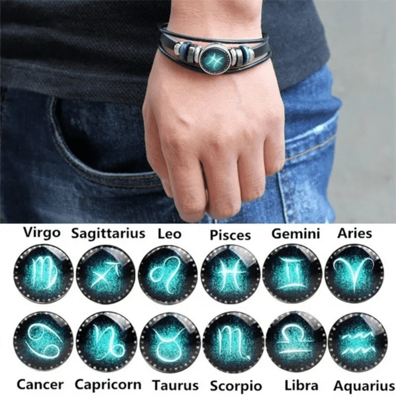 12 Constellations Vintage Leather Bracelet